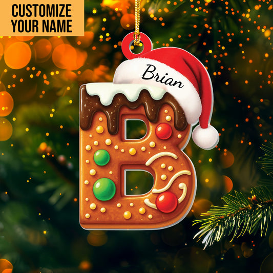 Personalized Gingerbread Letter Ornament, Custom Initial Christmas Decoration, Stocking Name Tags, Family Holiday Keepsake Ornaments