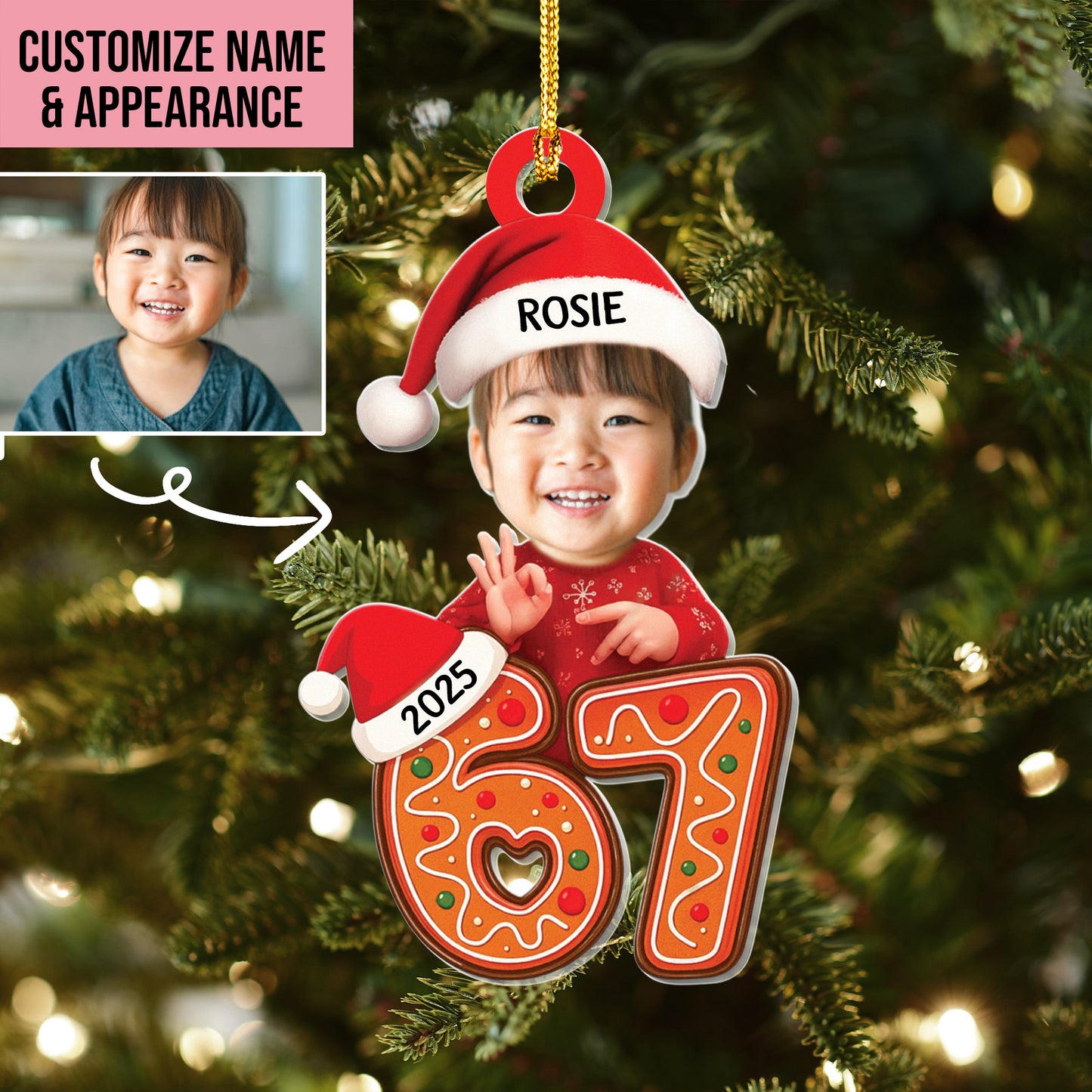 Personalized Six Seven Christmas Ornament, Six Seven Meme Ornament