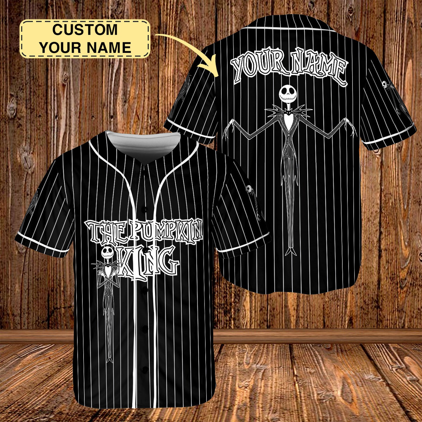 Custom Jack Skellington Black Baseball jersey, Personalized The Nightmare Before Christmas Disneyland Jersey, Halloween Gift for Disney Fans