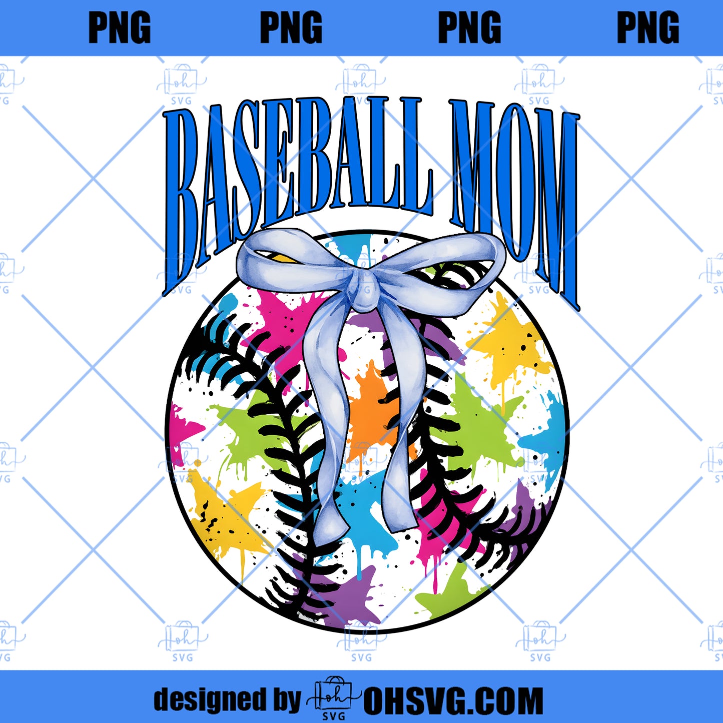 Colorful Baseball PNG, Retro Sports Mom Graphic, Sublimation Download