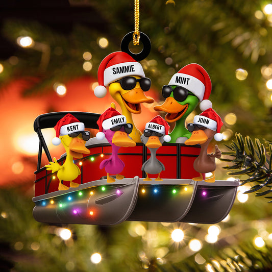 Pontoon Christmas Ornaments - Pontoon Duck Family - Custom Pontoon, Tritoon Gifts For Members