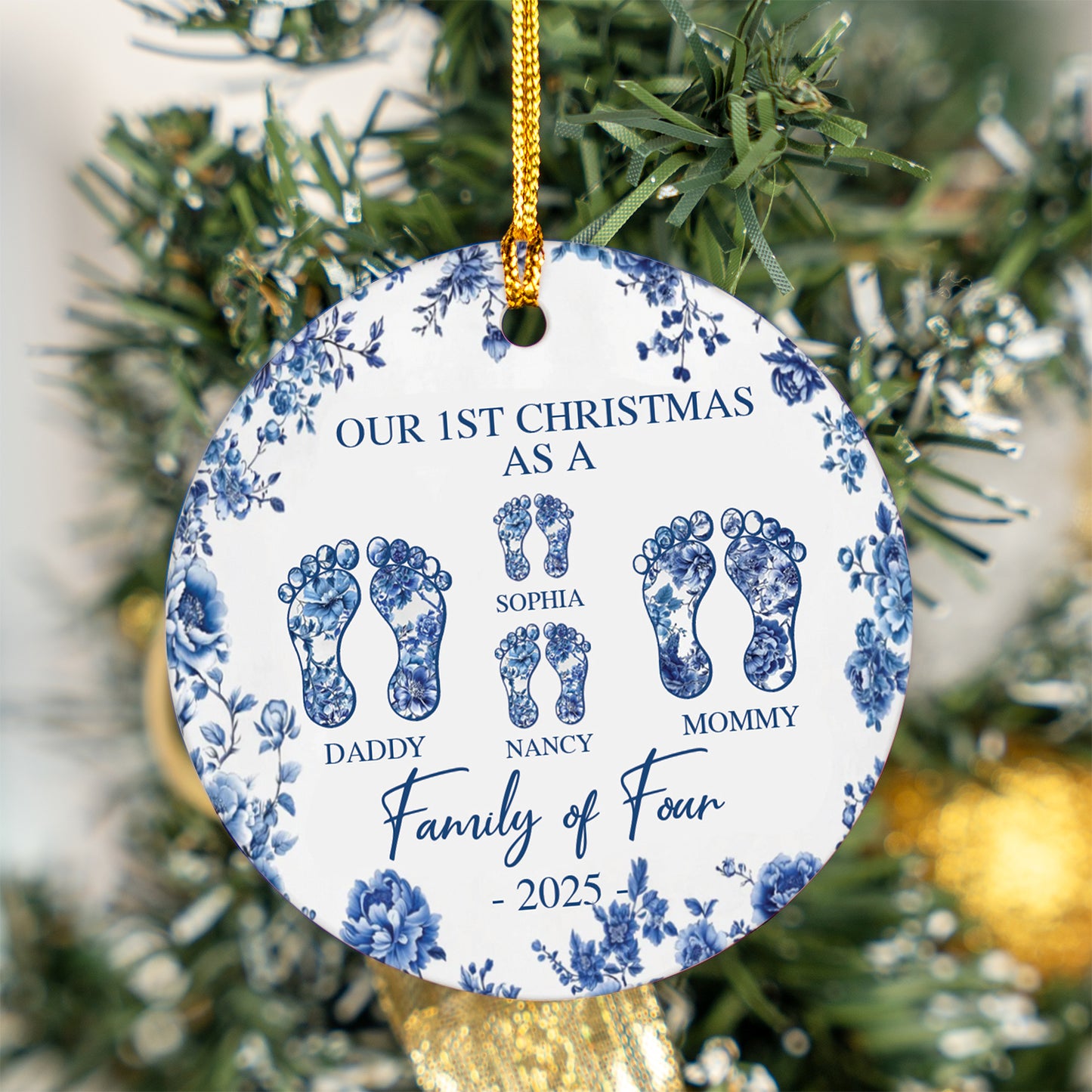 Toile De Jouy 1st Christmas Ornament, Newborn Baby Ornament, First Christ Ornament