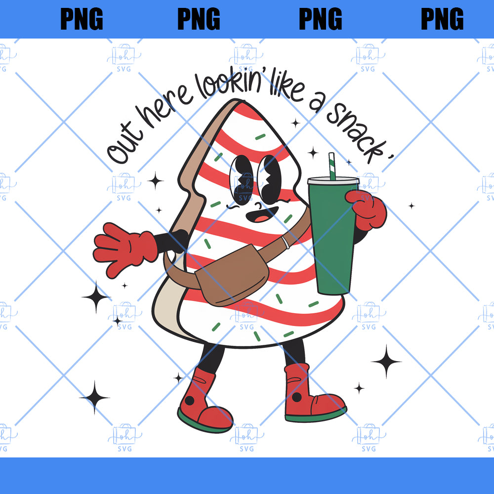 Out Here Lookin Like A Snack Png, Girly Christmas Png, Retro Christmas Sublimation, Xmas Holiday Shirt, Christmas Tree Cakes Coquette Png