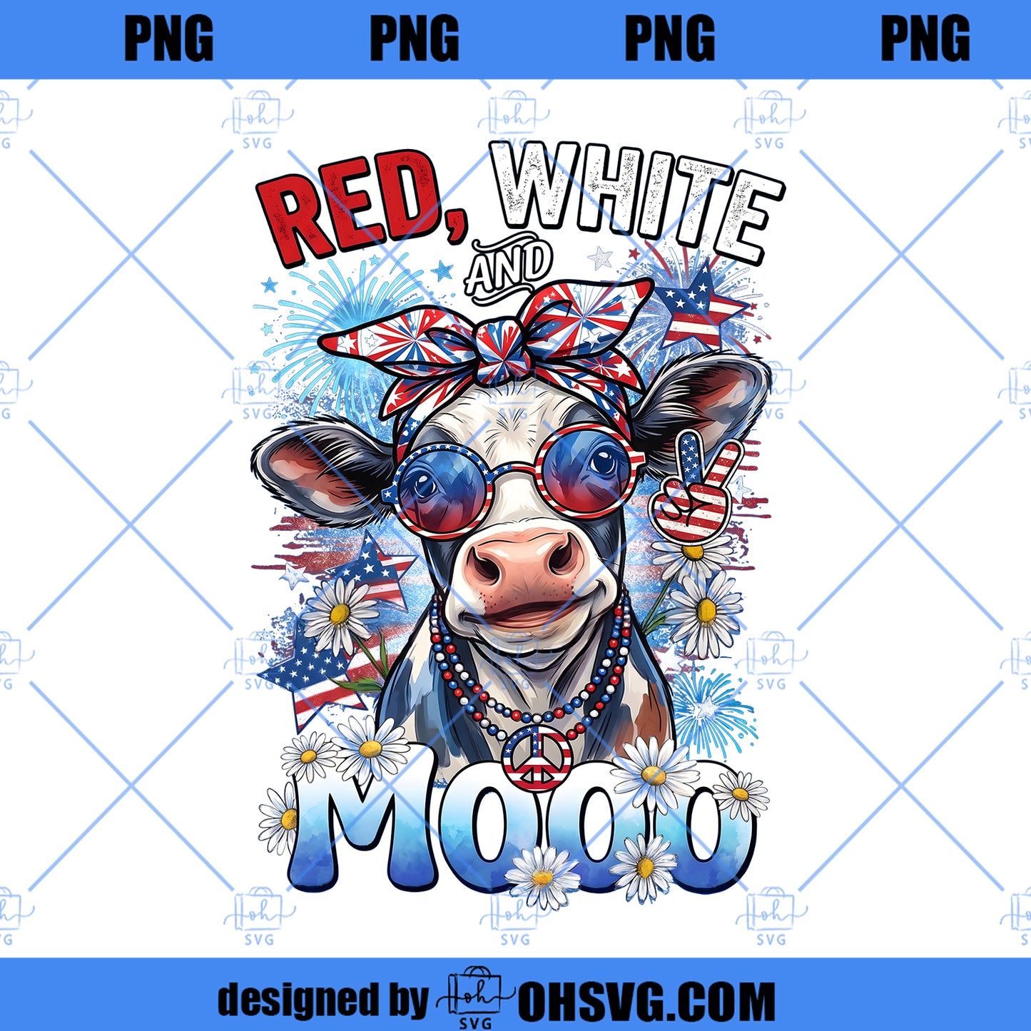 Red White & Mooo Buffalo PNG, Patriotic Buffalo PNG, Funny 4th of July Cow PNG, American Flag Sublimation Design