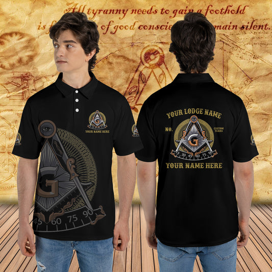 Custom Lodge Name Number Masonic Past Master Sun Freemason 3D Polo Shirt S-5XL Customize Name, Lodge Name and Number Black and Rose Gold Freemason 3D All Over Print Polo Shirt Size S-5XL