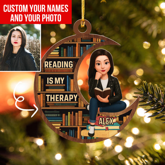 Personalized Gift For Book Lovers, Reading Is My Therapy Acrylic Ornament