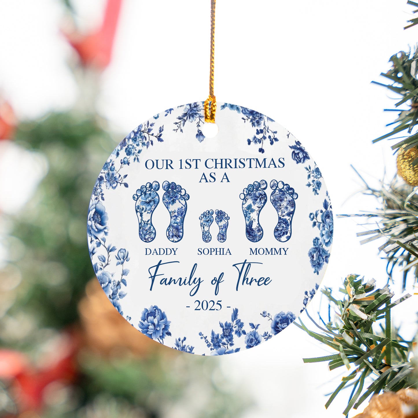 Toile De Jouy 1st Christmas Ornament, Newborn Baby Ornament, First Christ Ornament