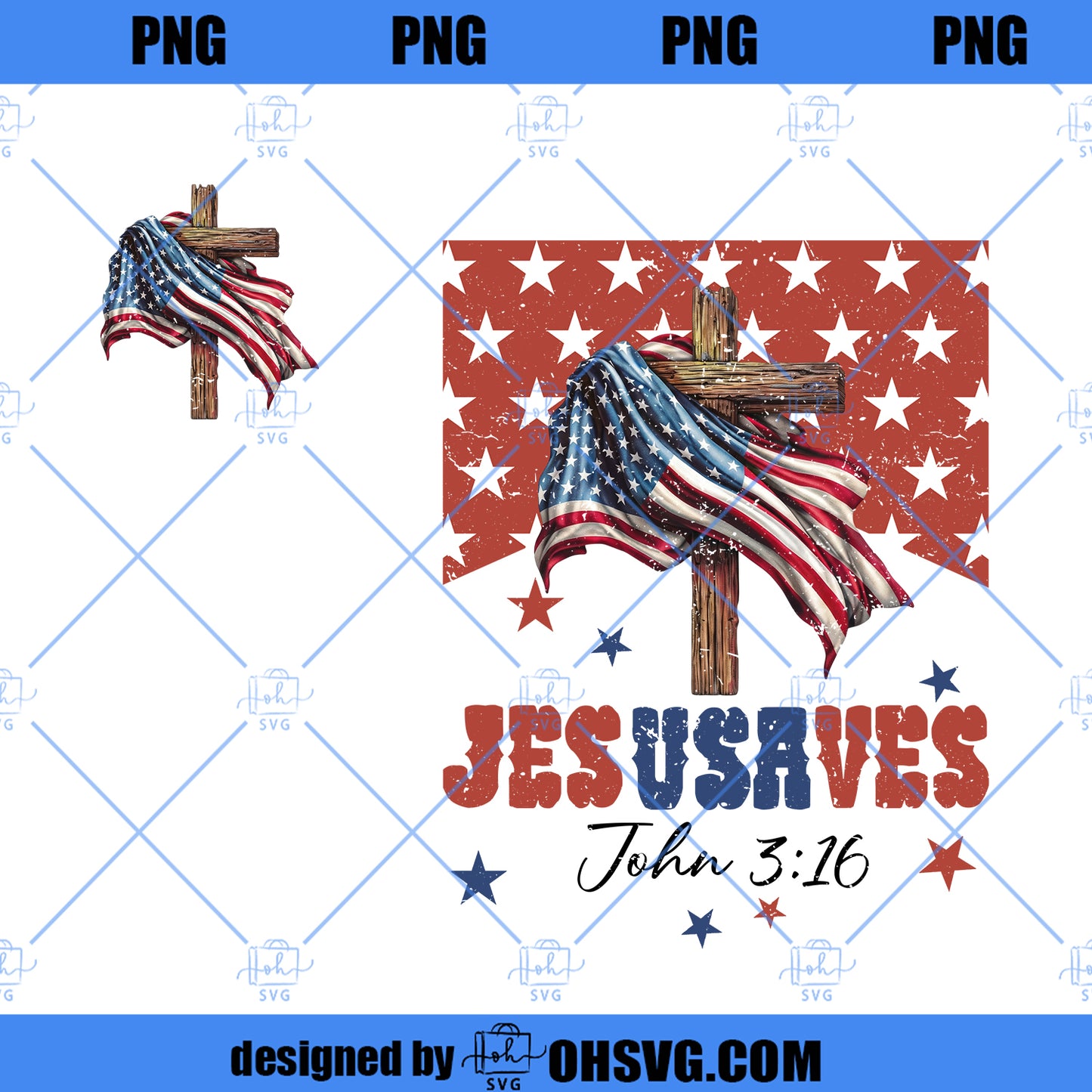 Jesus Saves USA Flag Png, JesUSAves Christian Png, Patriotic Faith Png, Christian 4th of July Png, USA Flag Jesus Png