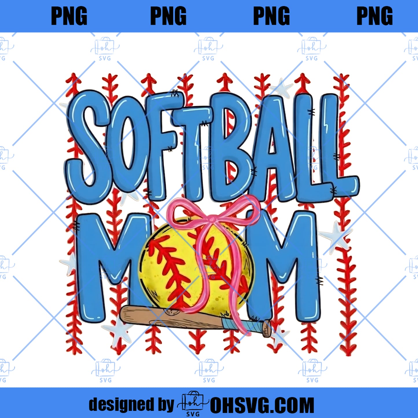Softball Mom PNG, Preppy Stripes Lace Design, Game Day Watercolor (Digital Download)