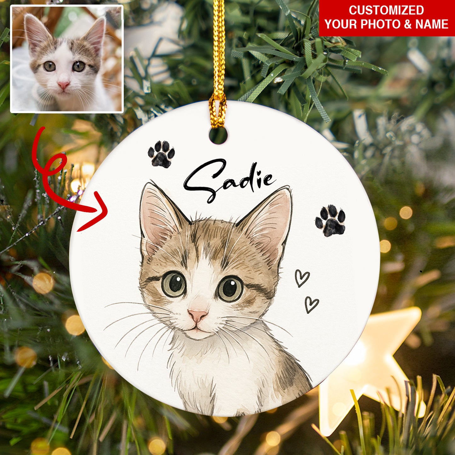 Personalized Watercolor Pet Photo Ornament: Custom Memorial Keepsake