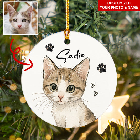 Personalized Watercolor Pet Photo Ornament: Custom Memorial Keepsake