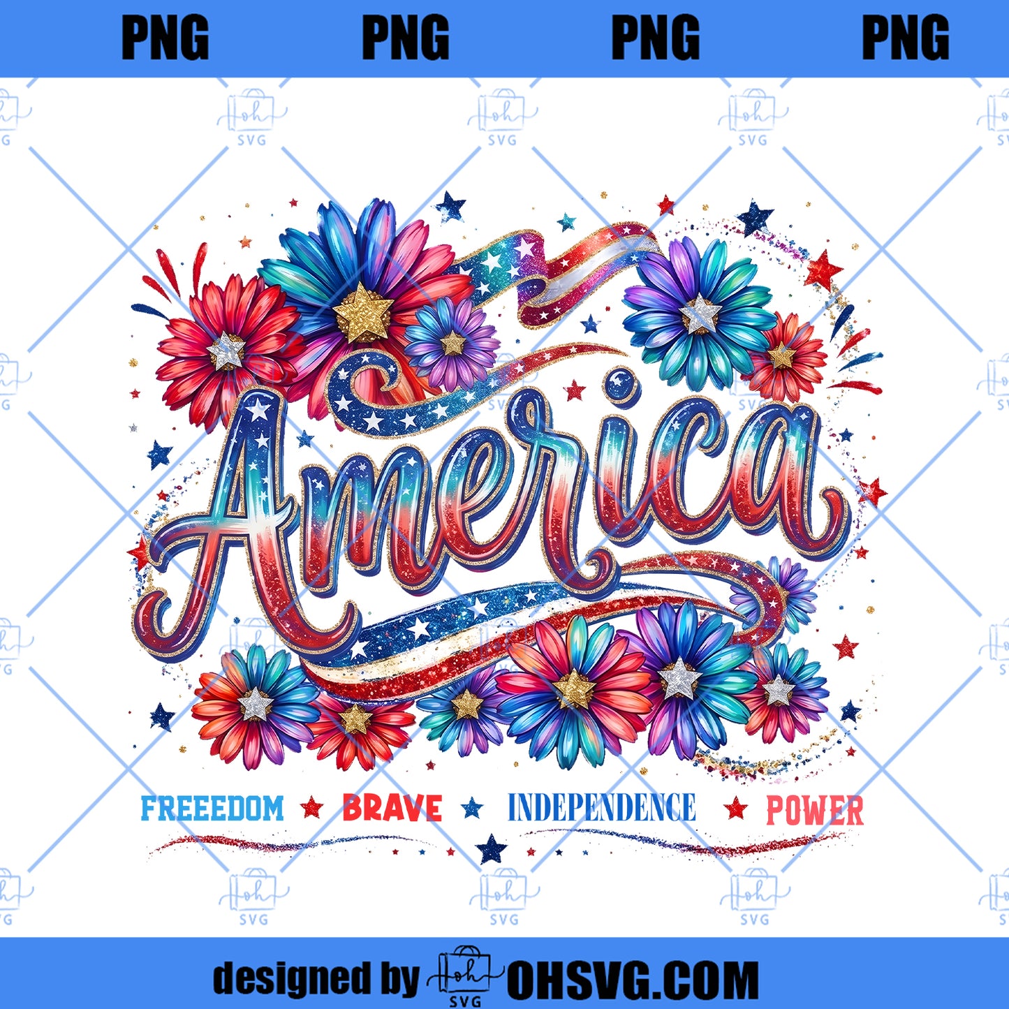 America Daisy Brushstroke Png, Patriotic Faith Design, July 4th Floral Sublimation, Memorial Day Girly USA Shirt