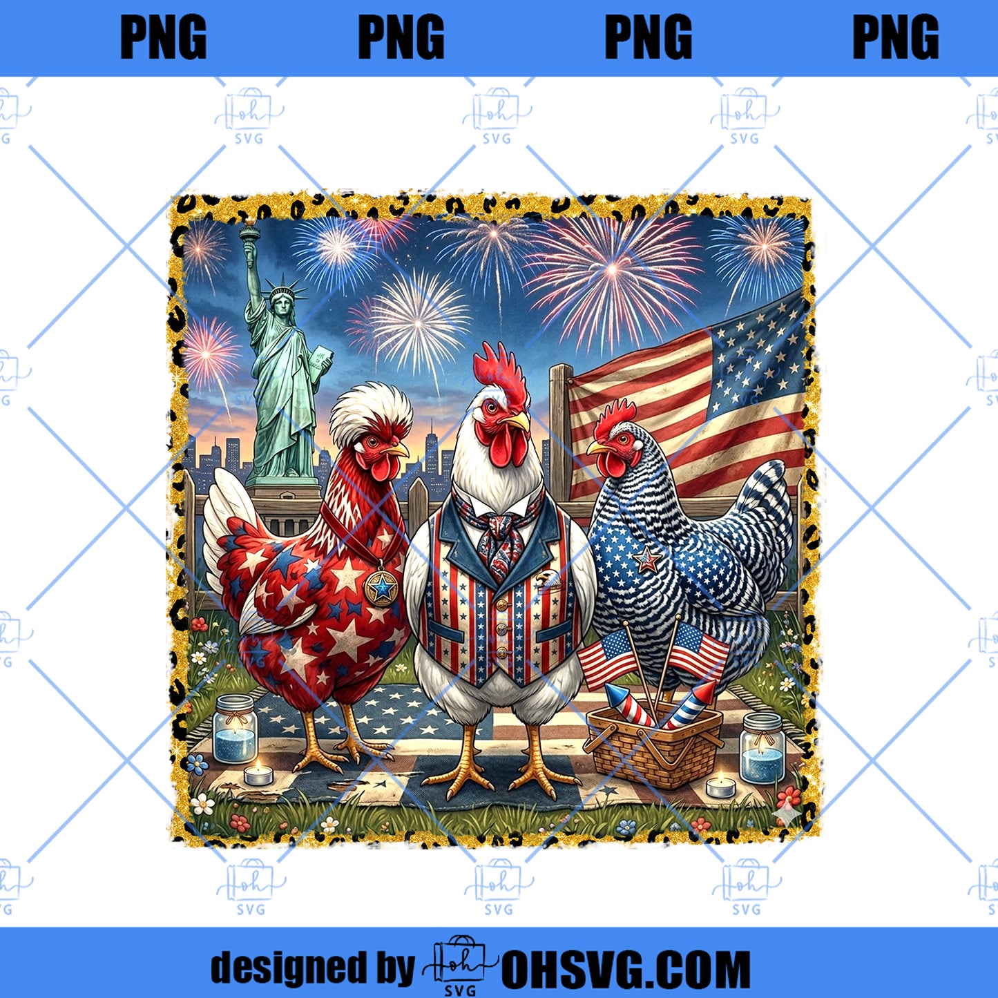 Retro Patriotic Chicken Png, 4th of July Chicken Png, Independence Day Chicken Png, American Party Png, Funny USA Chicken Png