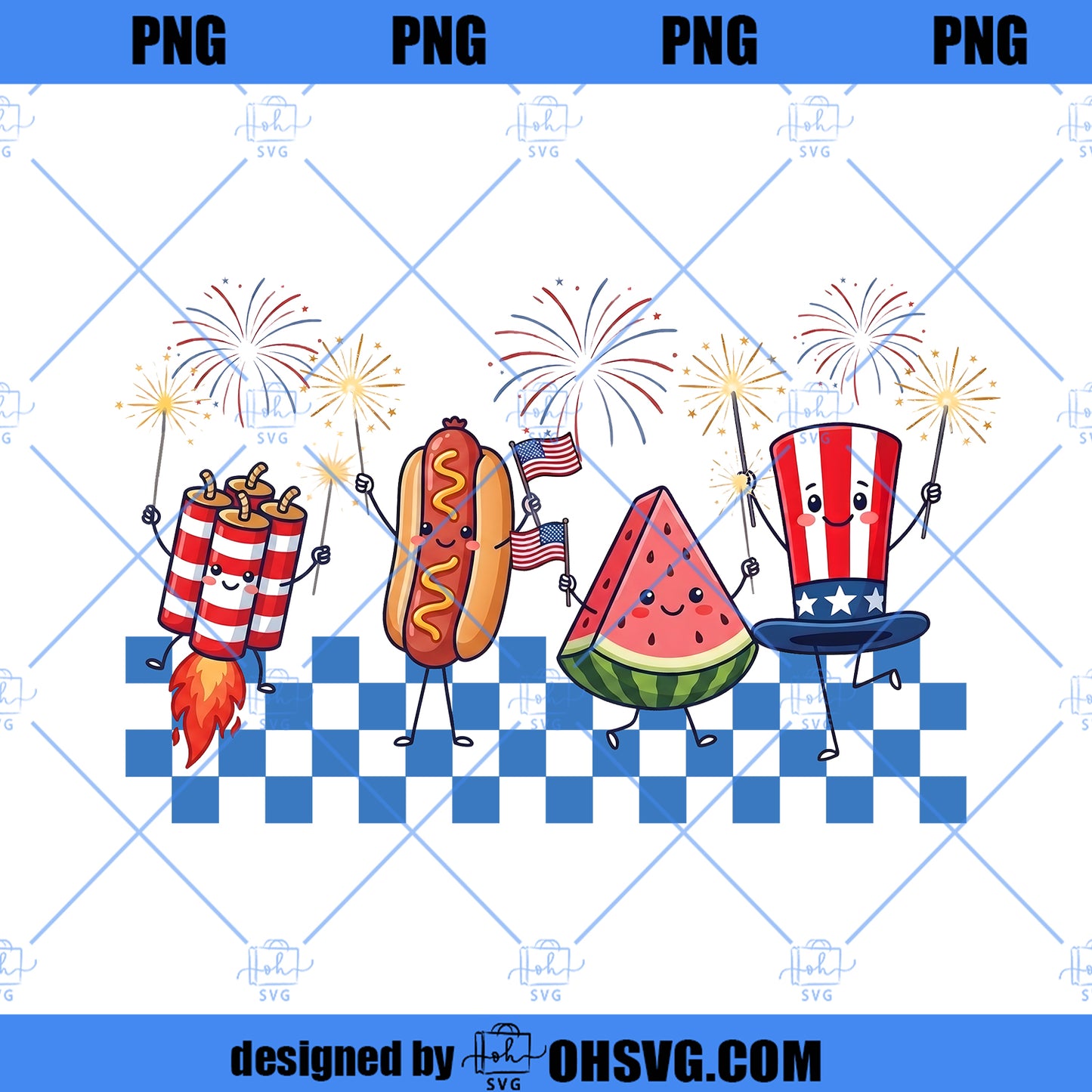 Patriotic Doodle png, Cute 4th of July Sublimation Design, Watermelon Hotdog Firework Graphic, Retro Americana Summer Shirt