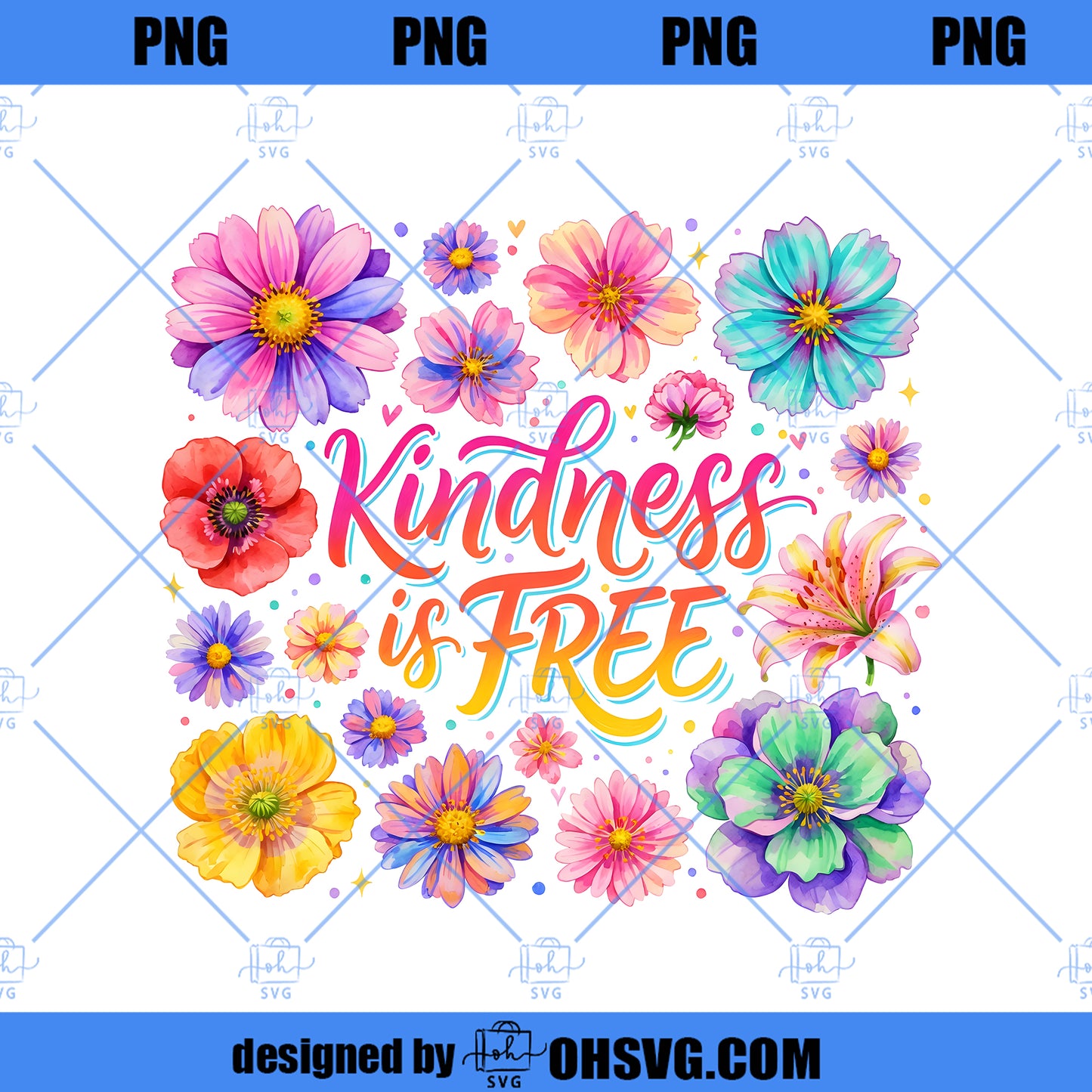 Boho Kindness Is Free Floral PNG, Mental Health Awareness Design (Digital Download)