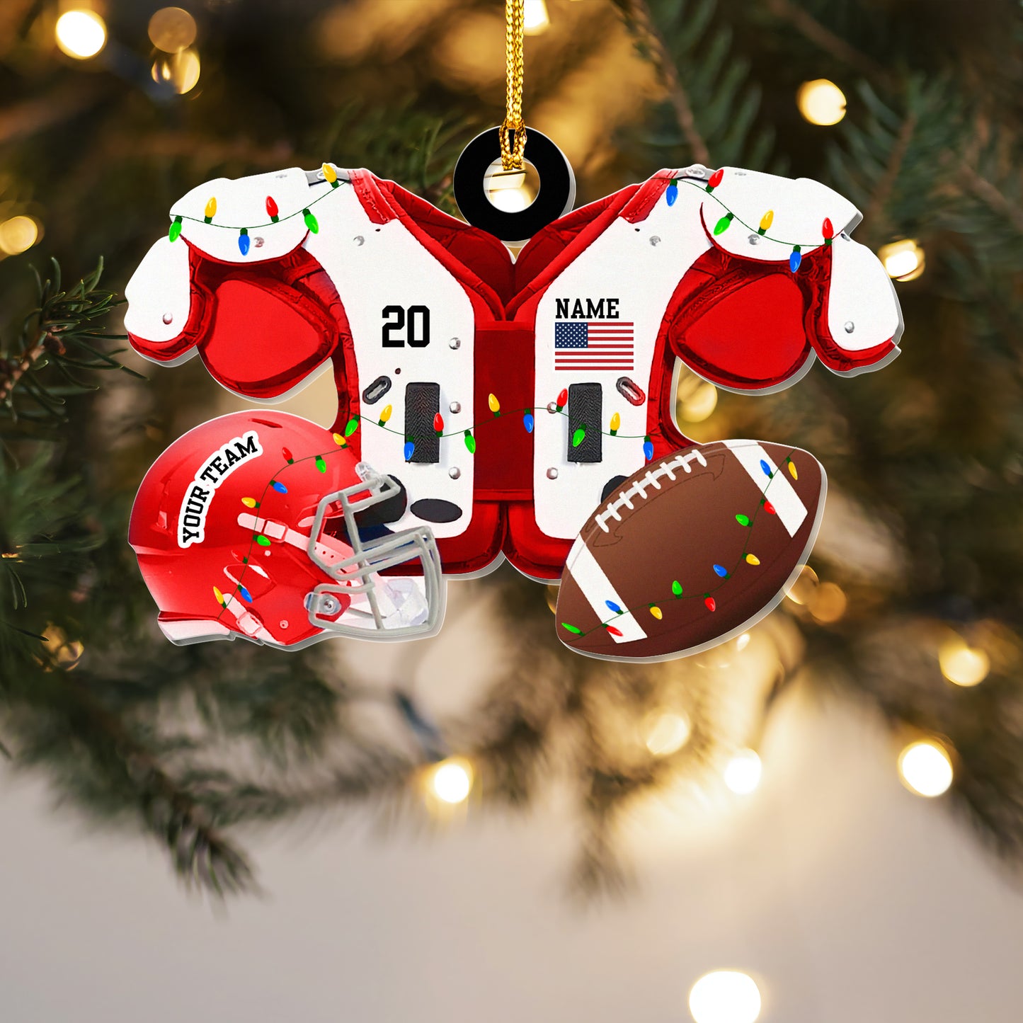 Personalized Football American Christmas Ornament 2025, American Football Shoulder Pads and Helmet Ornament, Football Coach Gift