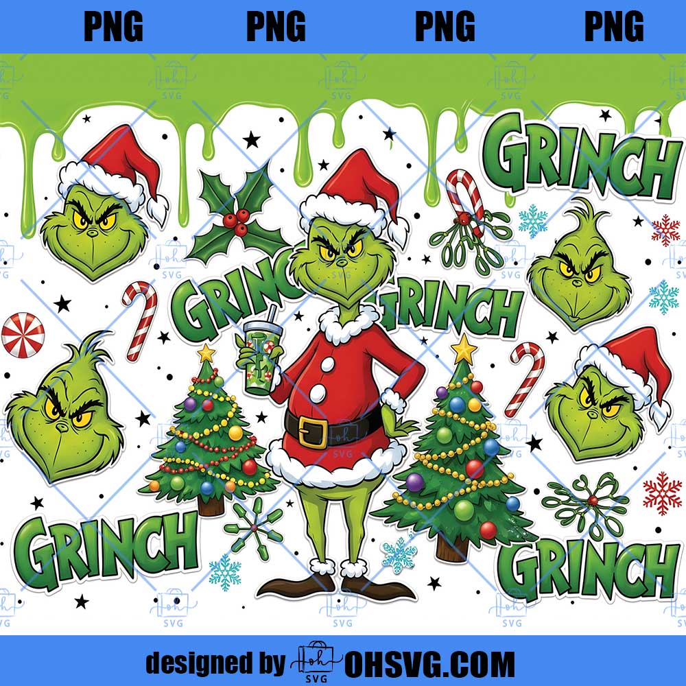 3D Inflated Grinch Christmas 20 Oz Skinny Tumbler Png, Christmas 20oz Tumbler Wrap Png, Christmas Movies Png