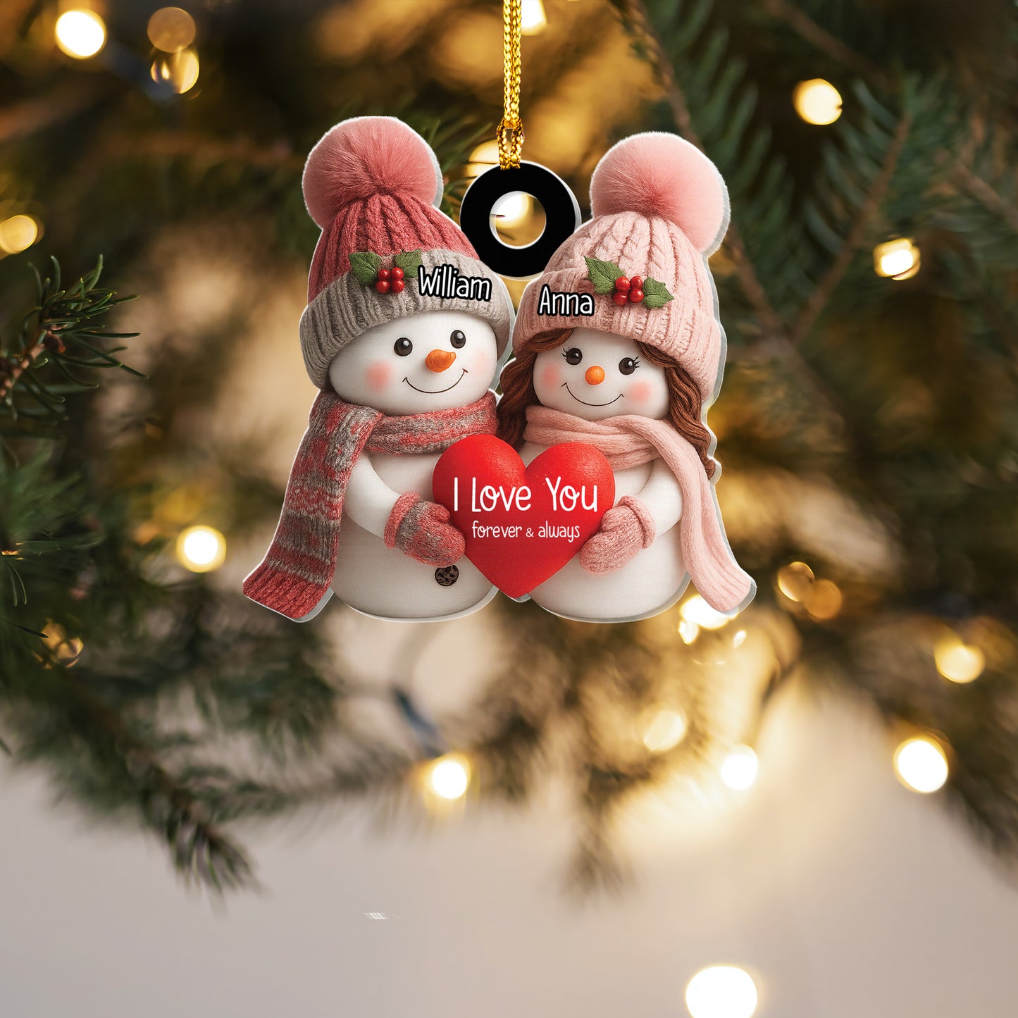 Personalized Couple Snowman Christmas Ornament, Custom Name Holiday Tree Decoration with Love Message, Romantic Gift for Couples & Newlyweds