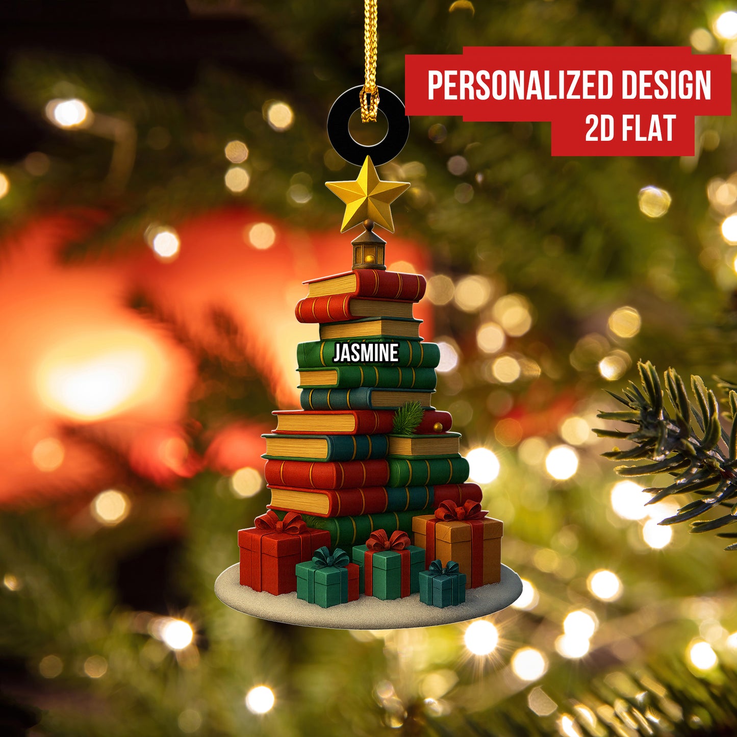 Personalized Christmas Book Tree Name Ornament, Custom Bookish Ornament, Bookworm Gifts, Book Club Ornament, Librarian Gift, Book Lover Gift