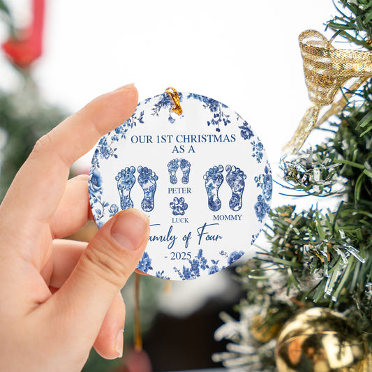 Toile De Jouy 1st Christmas Ornament, Newborn Baby Ornament, First Christ Ornament