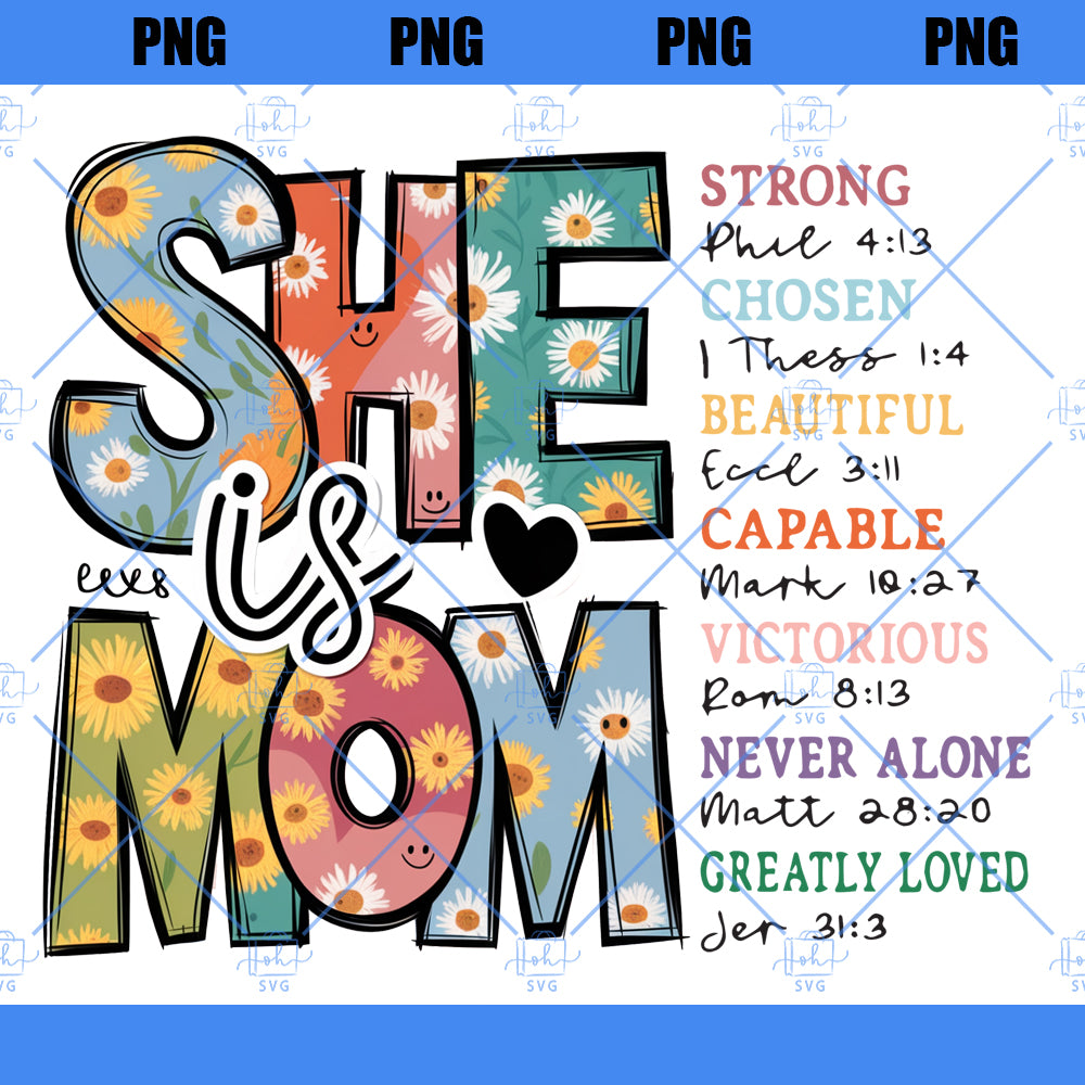 She Is Mom Png, Mama, Mother's Day, Retro, Girl Mom, Christian, Blessed Mom, Bible Verses, She Is Strong, Sublimation Design Downloads