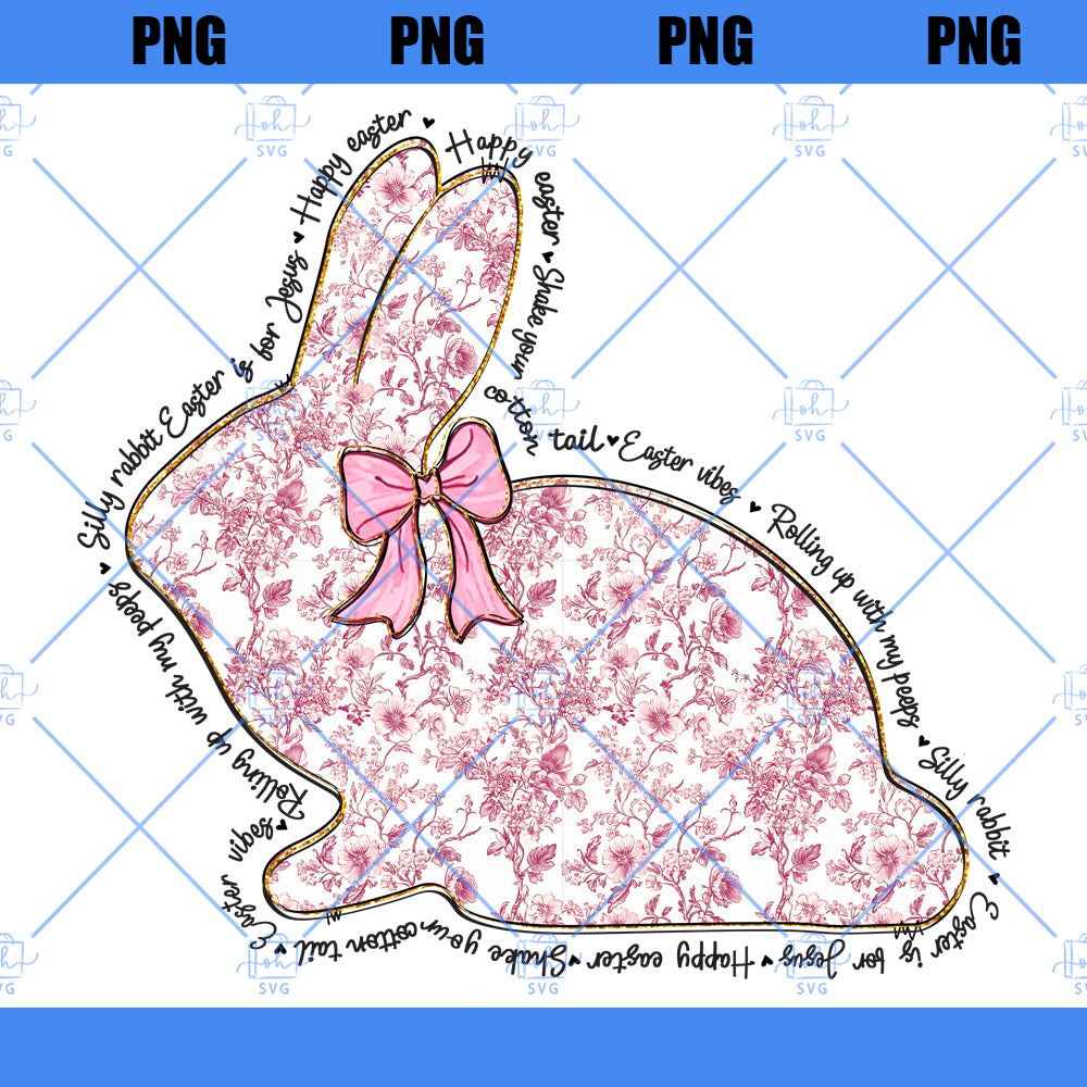 Happy Easter PNG, Blue Floral Chinoiserie Bunny Png, Grand Millennial Easter Png, Blue Toile Easter Rabbit Png, Easter Coquette Png, Girls