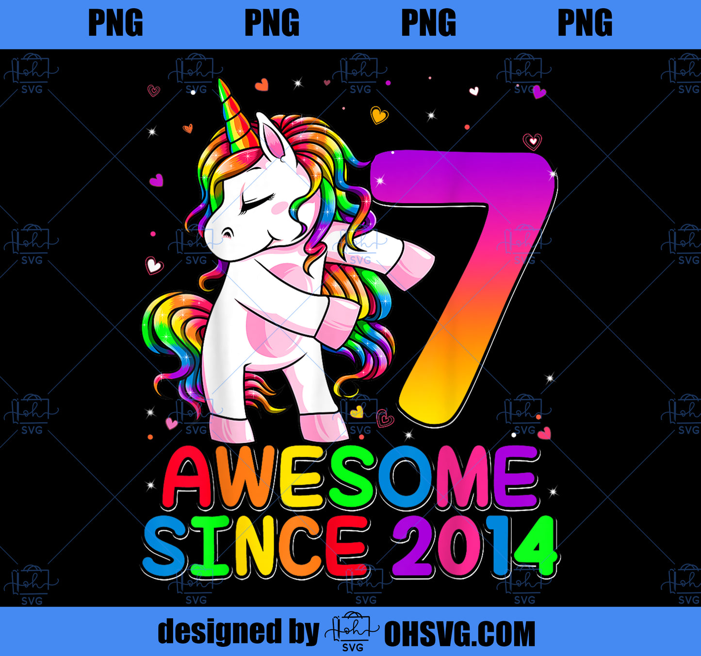 7 Years Old Unicorn Flossing 7th Birthday Girl Unicorn Party PNG, Magic Unicorn PNG, Unicorn PNG