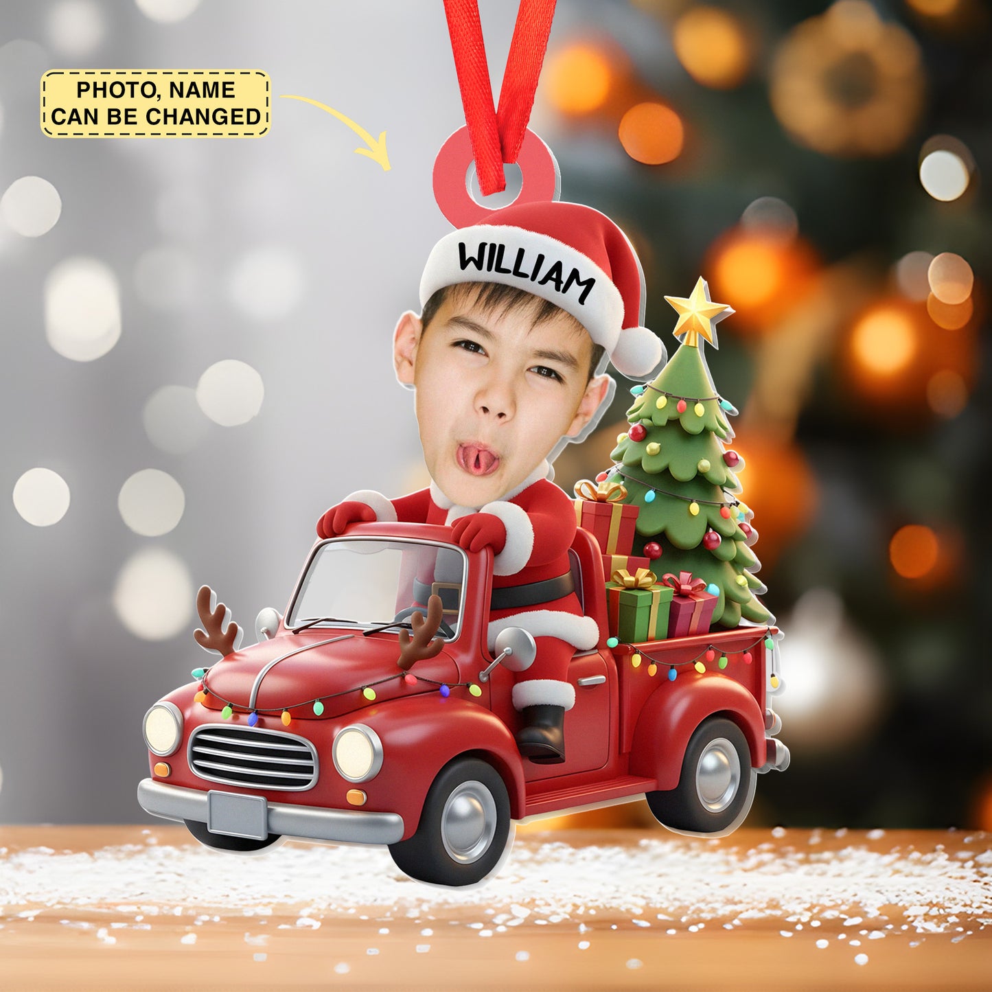Custom Photo Acrylic Ornament - Personalized Christmas Birthday Gifts For Kids - Driving Into Holiday Magic