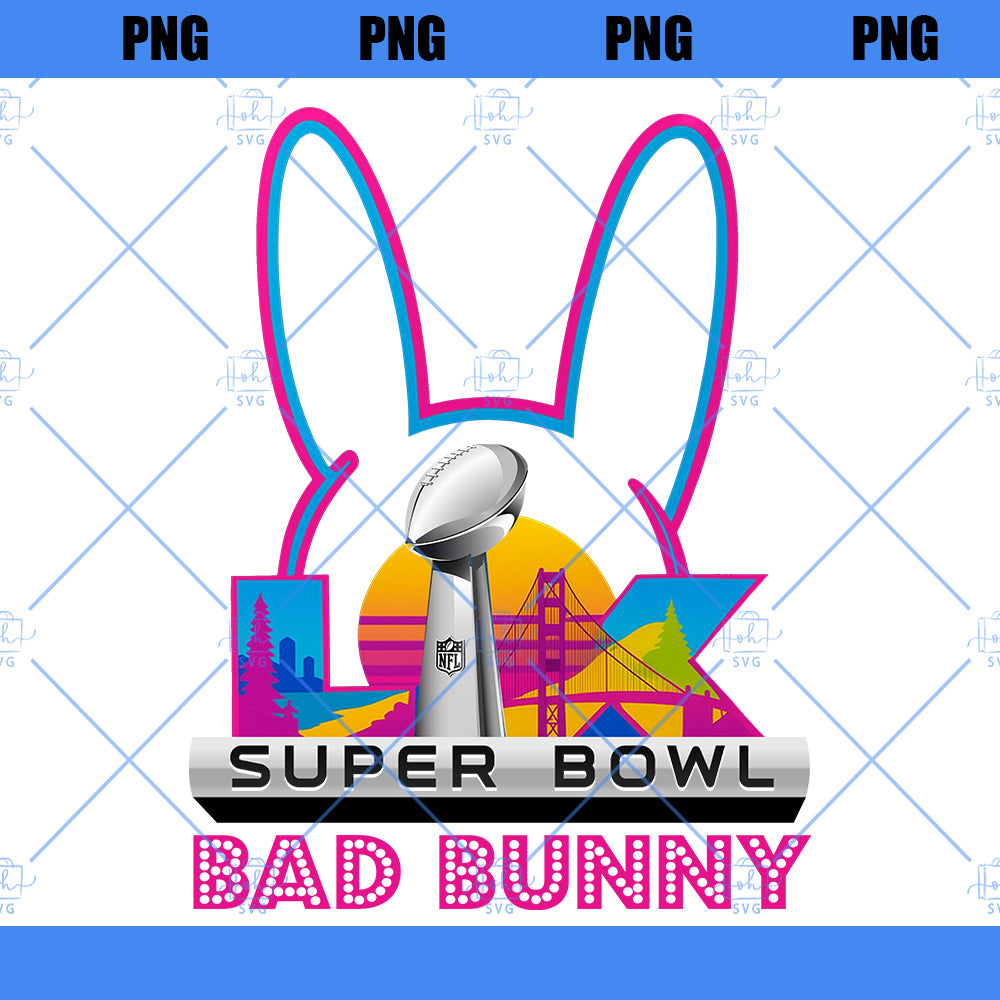 Bad Bunny Super Bowl Trophy PNG, Blue Bunny Football Digital Design
