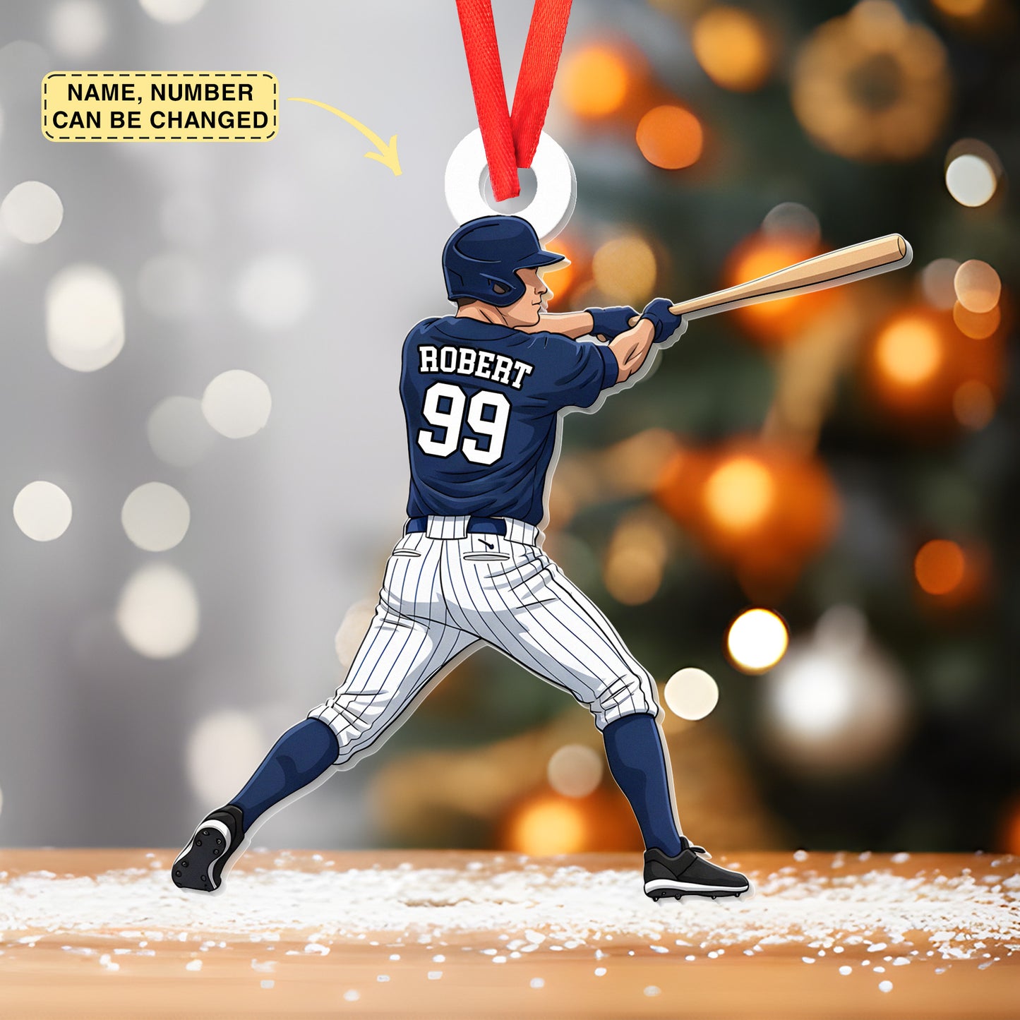 Personalized Baseball Player Christmas Ornament • Custom Name and Number Sports Gift