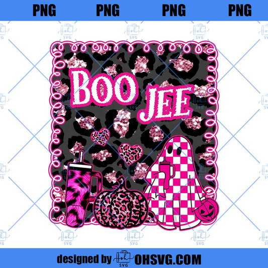 Boo Jee Bow PNG, Coquette Halloween PNG Hand Drawn pink halloween PNG