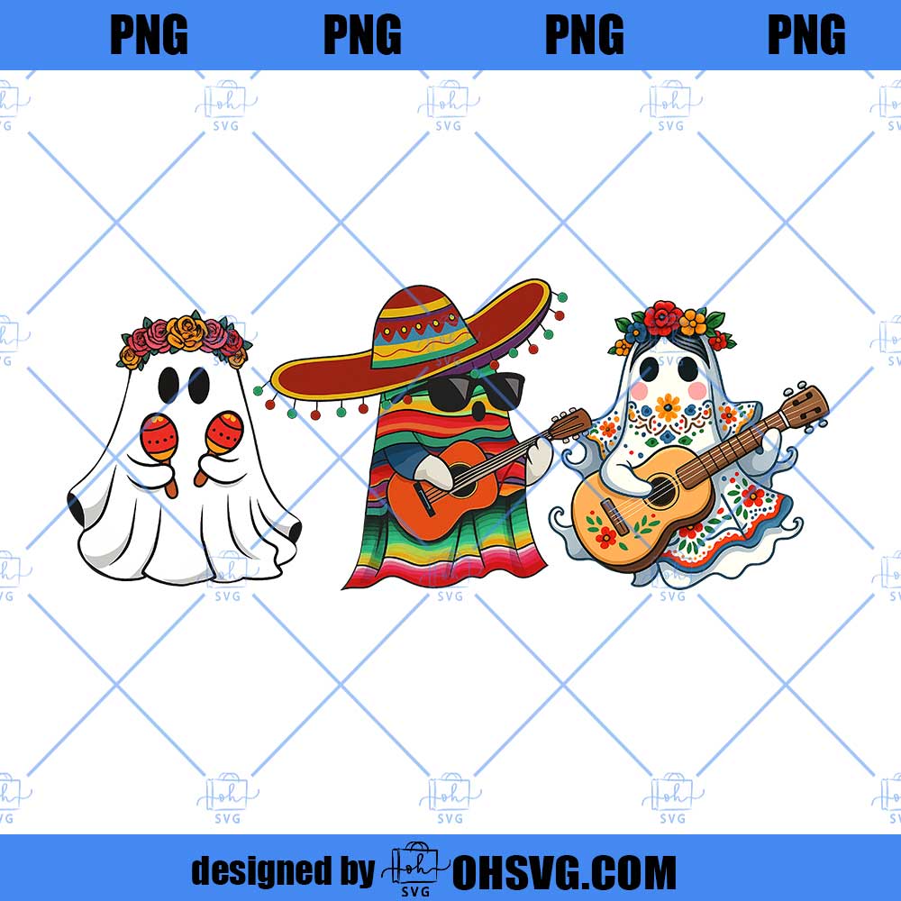 Camiseta Mexican Sombrero Spooky Ghost Guitar Festival Hallo PNG, Mexican Ghost PNG