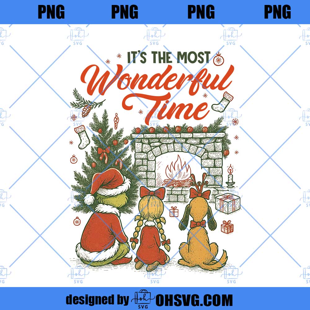 Christmas Time with Grinch PNG, It's The Most Wonderful Time PNG File, Christmas PNG, Vintage Christmas png file, Retro Christmas
