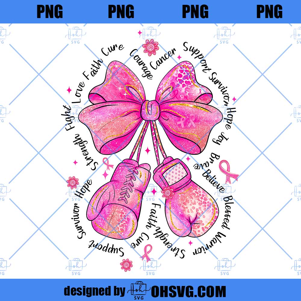 Coquette Boxing Gloves PNG, Breast Cancer Awareness Png, Preppy Pink Bow Boxing Gloves Png, Fight Like A Girl Shirt Design, Digital Download