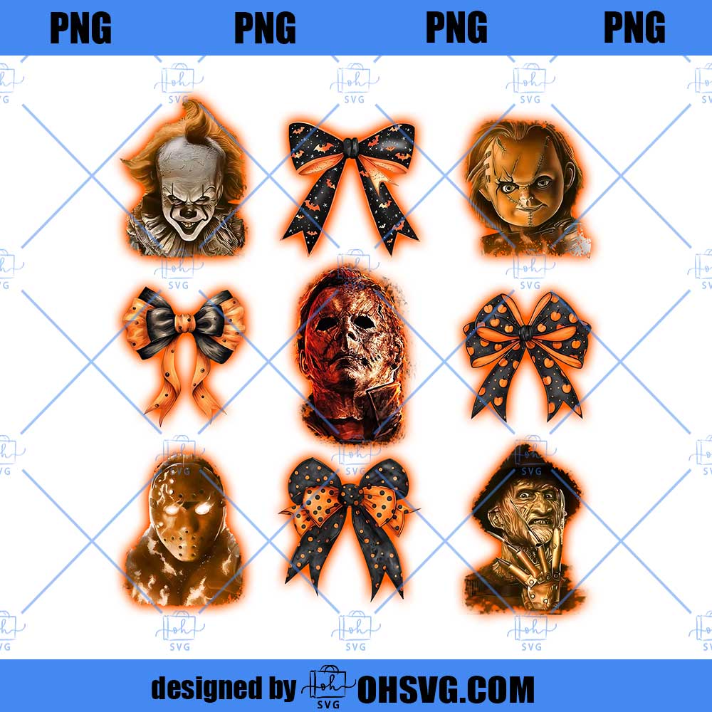Coquette Horror Characters Halloween Bow Png, Creepy Coquette Png, Spooky Season Png