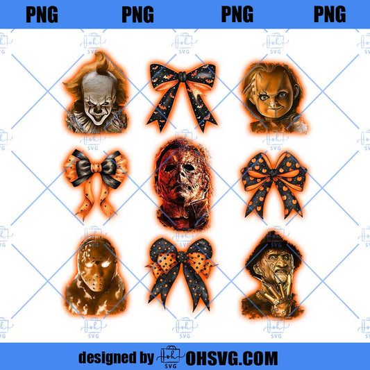 Coquette Horror Characters Halloween Bow Png, Creepy Coquette Png, Spooky Season Png
