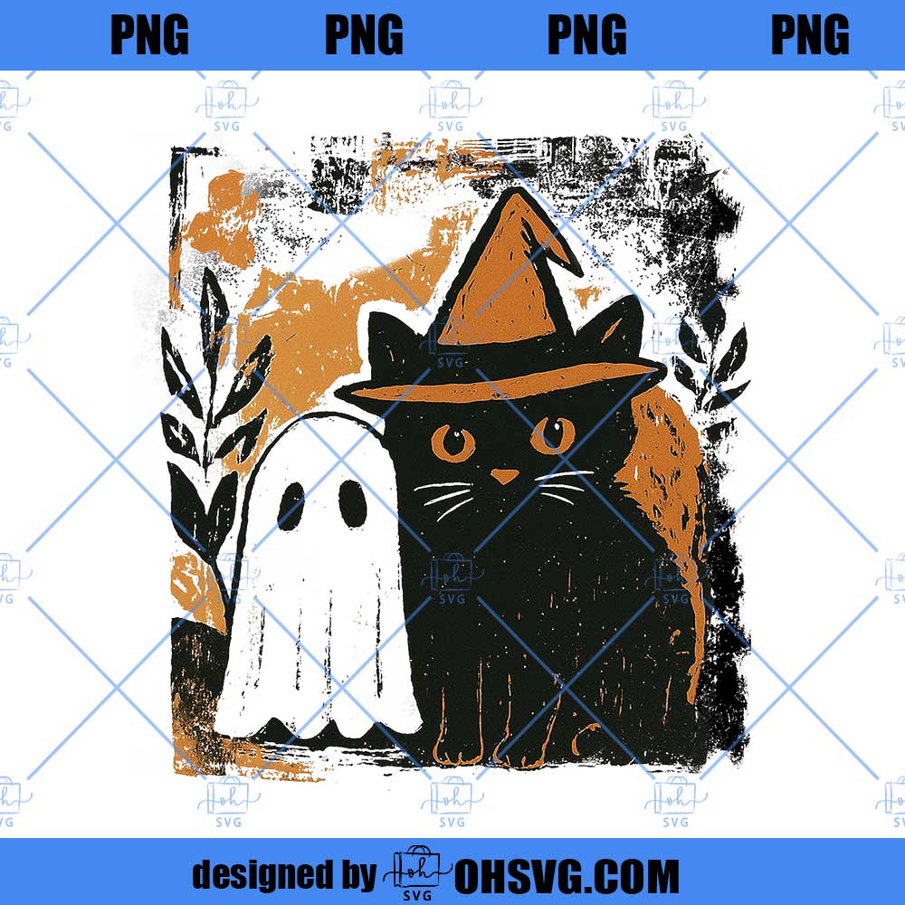 Cute Fall Black Cat Ghost Png, Halloween Spooky Season png