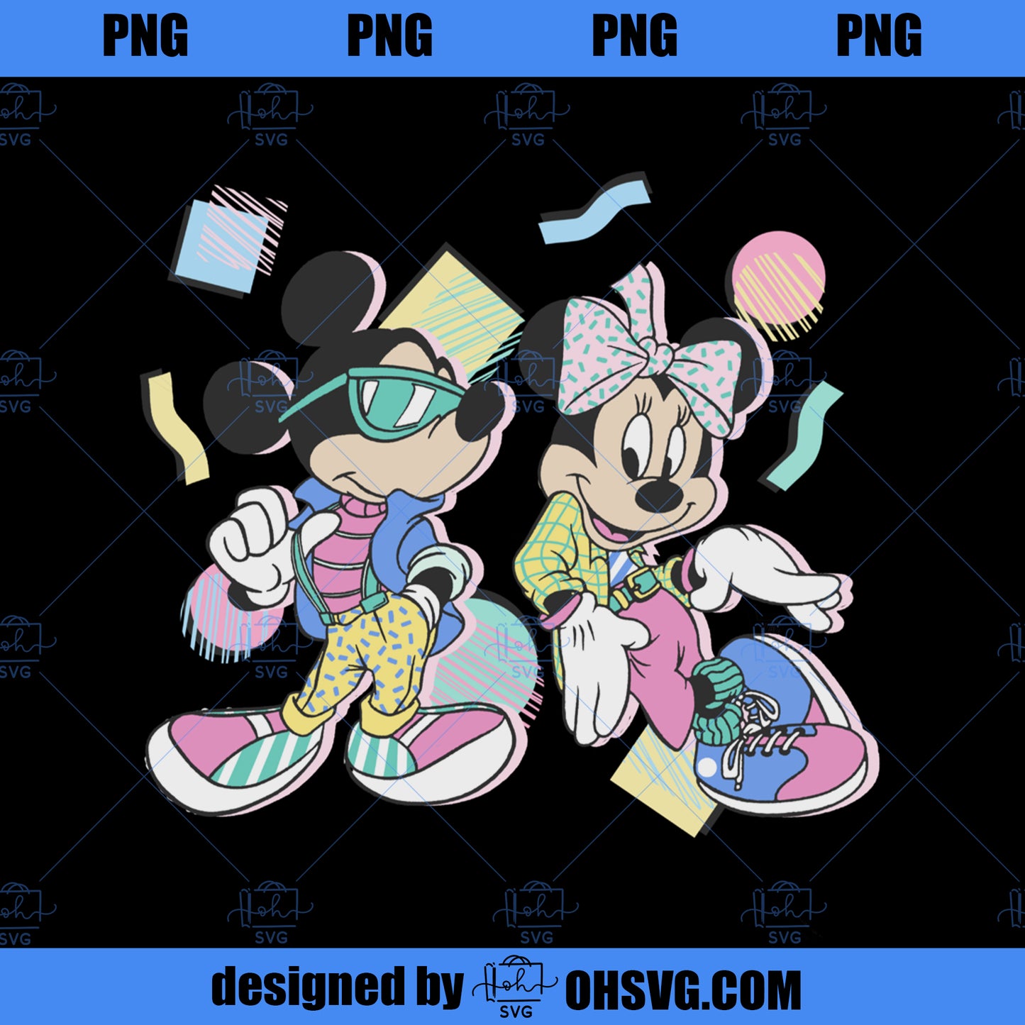 Disney Mickey And Friends Mickey Minnie Retro 80s Style PNG, Disney PNG, Mickey Friends PNG