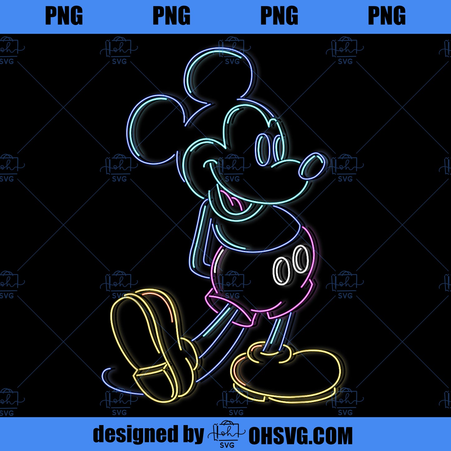 Disney Mickey And Friends Mickey Mouse Neon Line Portrait PNG, Disney PNG, Mickey Friends PNG