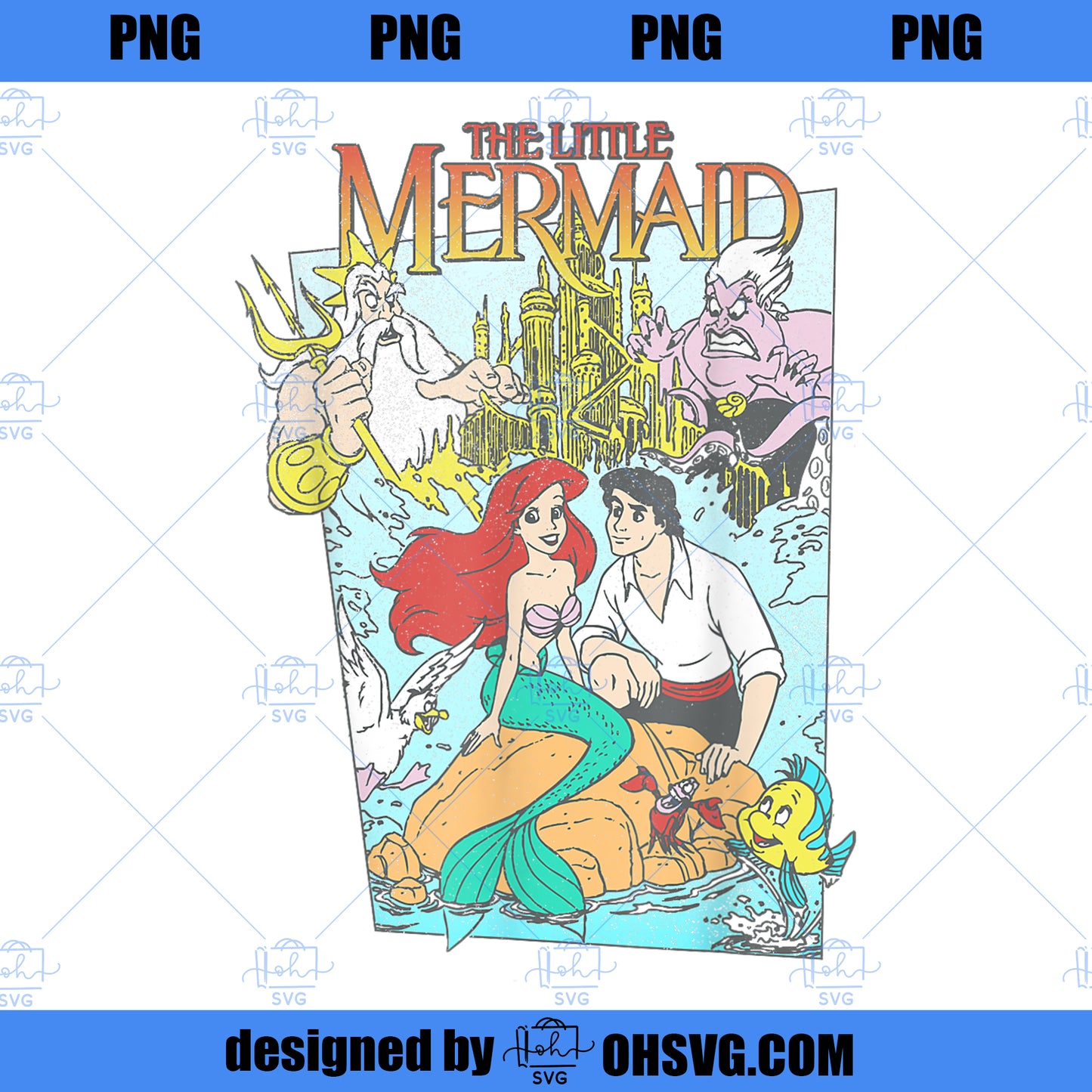Disney The Little Mermaid Vintage Retro Movie Cover Graphic PNG, Disney PNG, The Little Mermaid PNG