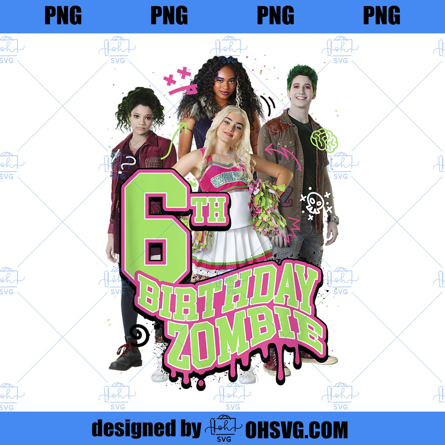 Disney Zombies 6th Birthday Zombie Group Poster PNG, Disney PNG, Disney Zombies PNG