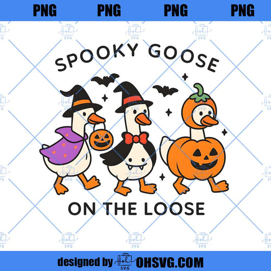Embroidered Spooky Goose Halloween Png, Witchy Silly Goose Lover Png, Girly Halloween Gift, Trick or Treat Outfit