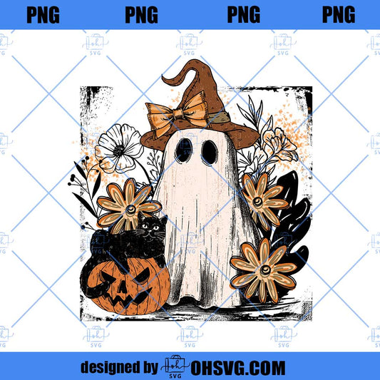Floral Fall Ghost Png, Boho Halloween PNG
