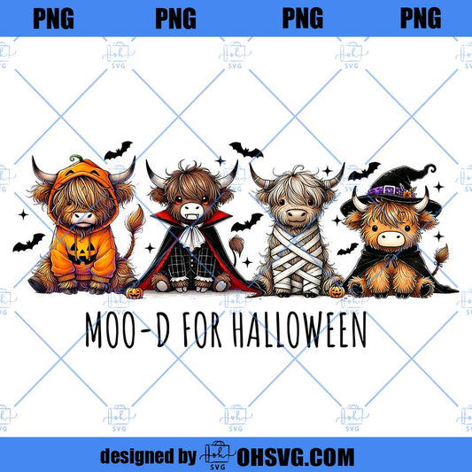 Funny Highland Cow Moo-d for Halloween PNG