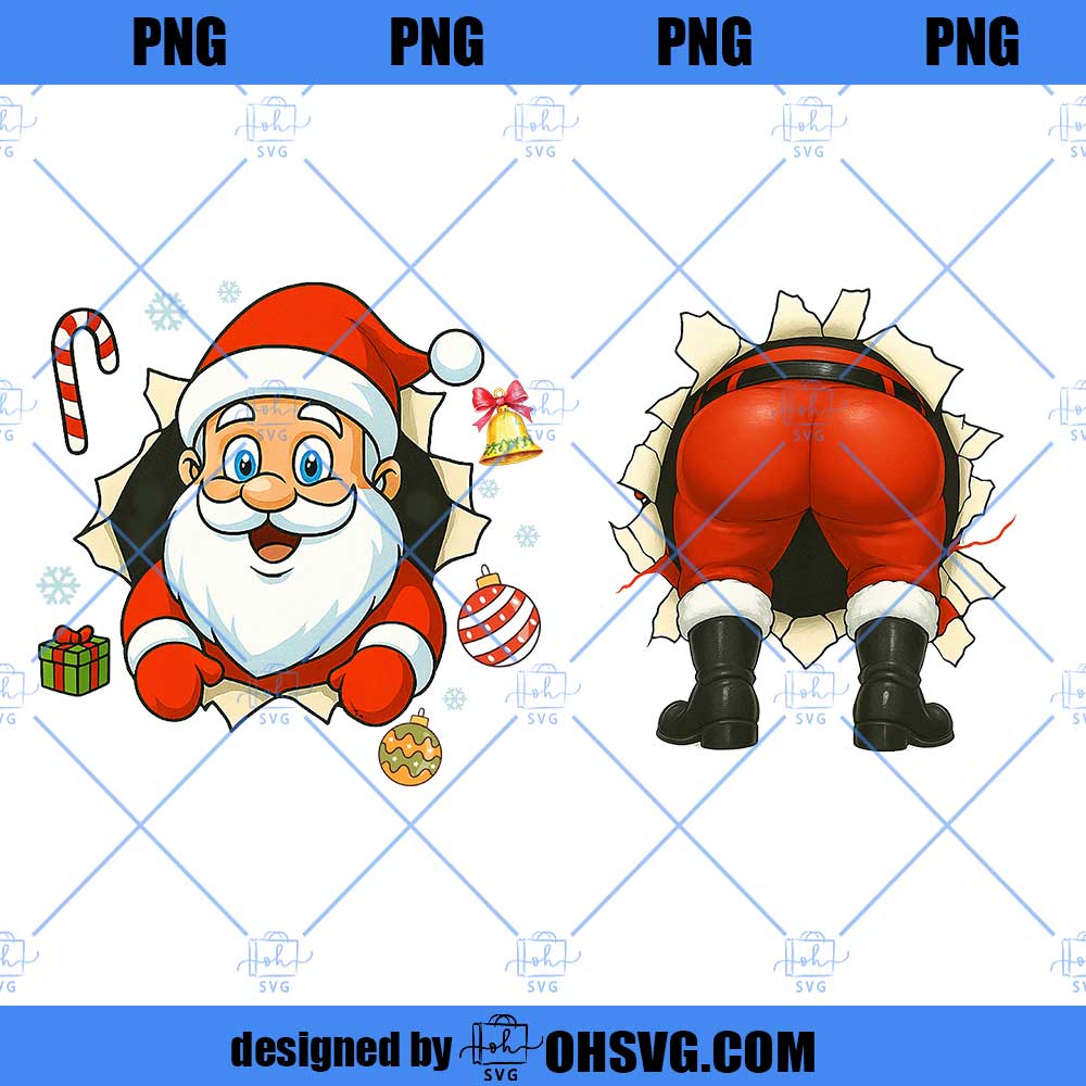 Funny Santa Claus Front and Back PNG, Retro Christmas Shirt Design, Realistic Santa Art Png, Festive Christmas PNG DTF Xmas