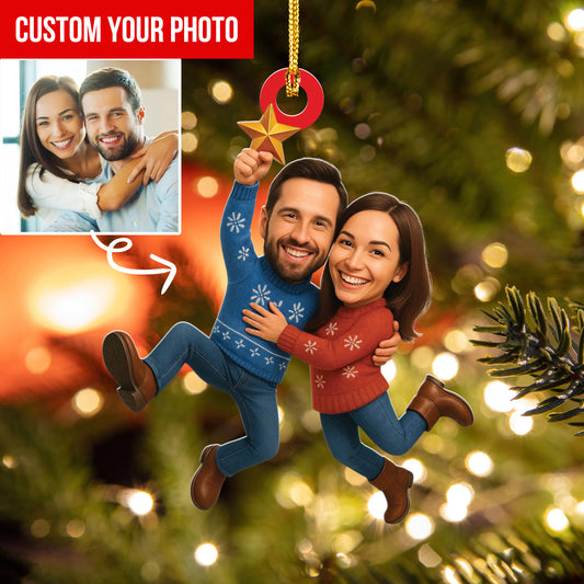Couple Photo Christmas Ornament, Custom Photo Ornament, Funny Face Picture Acrylic Ornament, Christmas Gift for Lovers, Gift For Couples