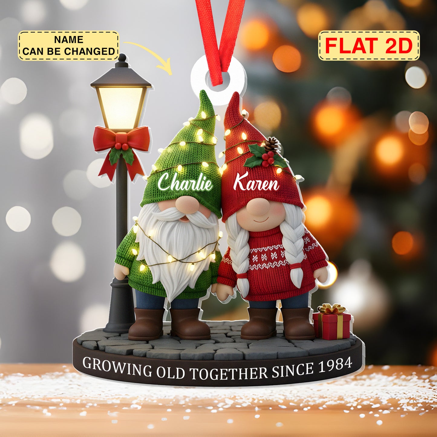 Custom Gnome Acrylic Ornament - Personalized Anniversary Christmas Wedding Gifts For Husband And Wife, Him And Her - Our Story Continues