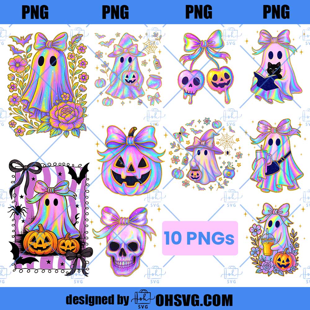 Halloween Iridescent Ghost Bundle Png