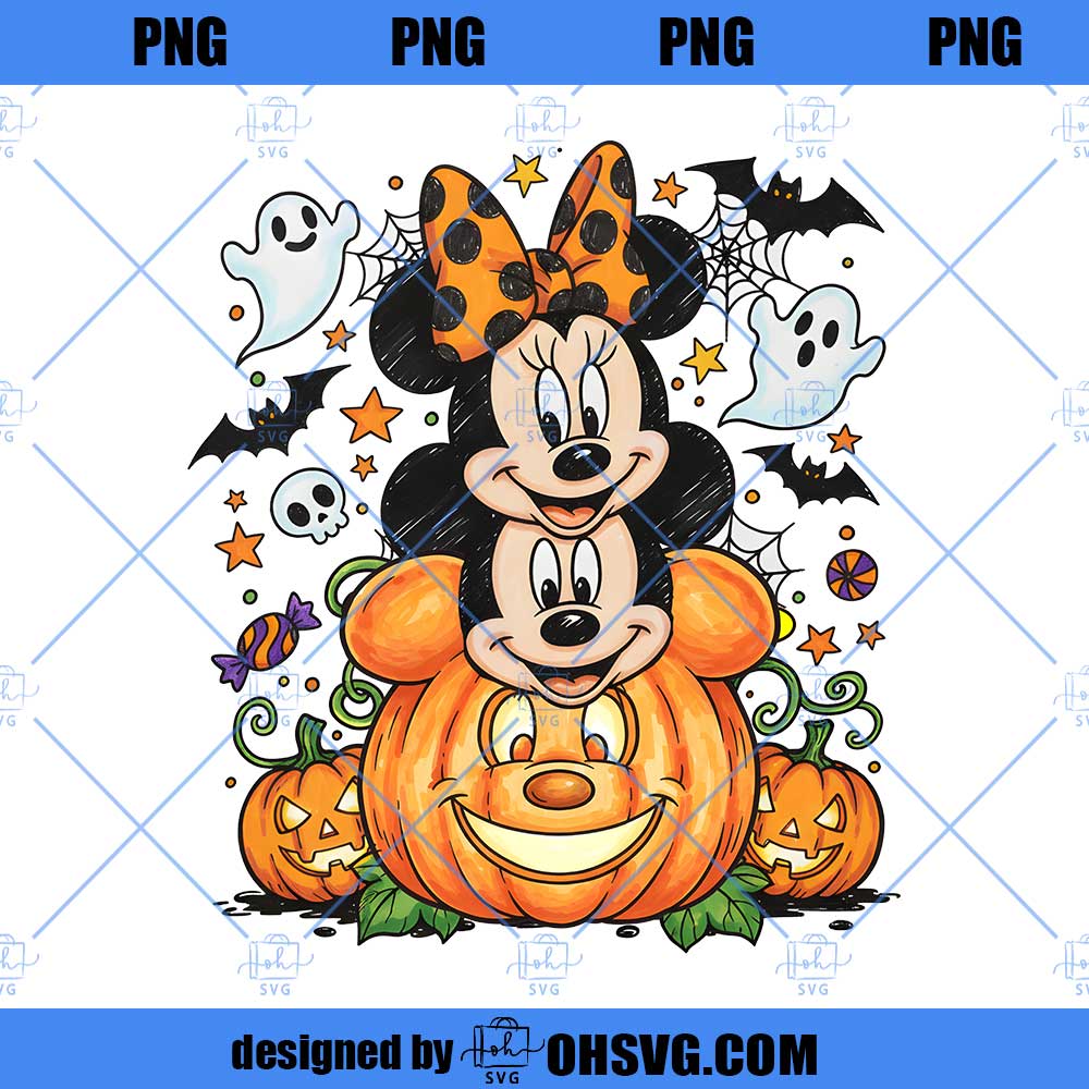 Halloween Coquette Bow Mouse PNG, Mickey Minnie Pumpkin PNG