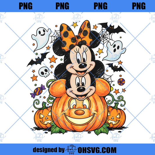 Halloween Coquette Bow Mouse PNG, Mickey Minnie Pumpkin PNG
